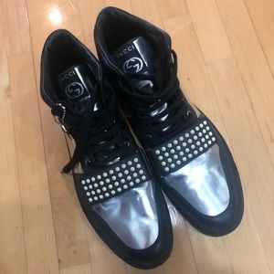 GUCCI SLIVER LEATHER HIGH TOP MEN SNEAKER
